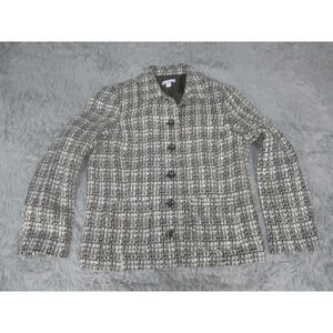 Croft & Barrow Blazer Jacket Womens Large Black White Tweed Lined Button Front